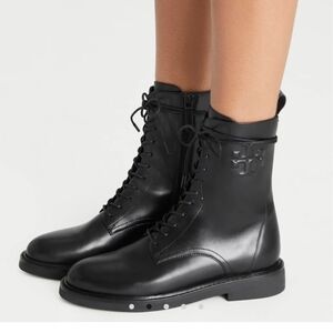 Tory Burch Black Leather Combat Boots